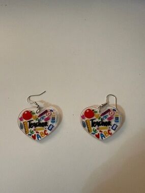D19 Heart-Shaped 'Teacher'  Earrings